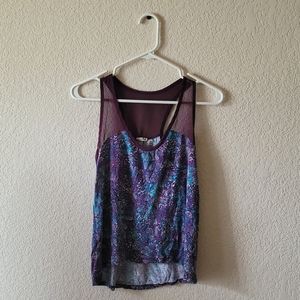 Mudd purple and blue leaf pattern tank top